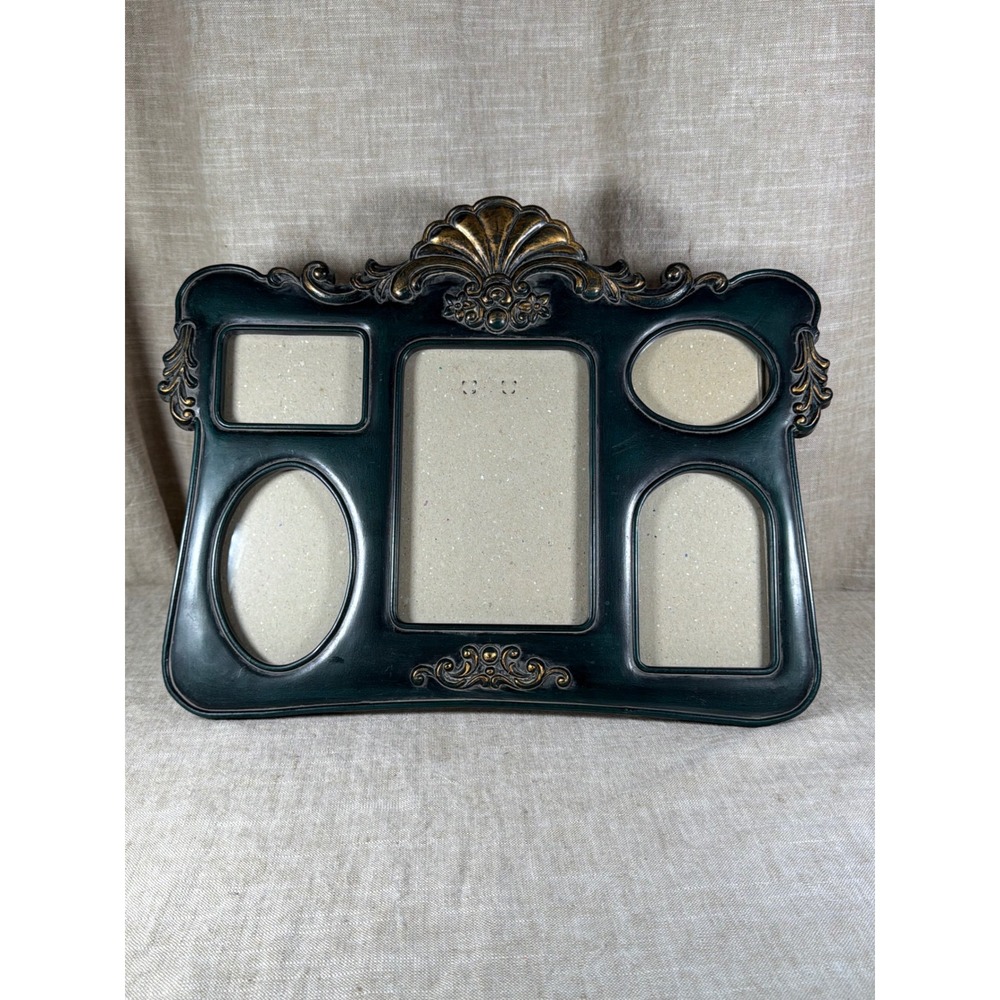 Picture Frame Good Vintage Ornate Dark Green Gold 5 Opening Collage Victorian